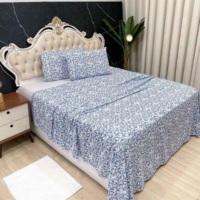 Jogo De Cama Lençol Casal Colonial Percal 300 Fios 4 Peças - Azul - 100% Poliéster