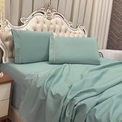 Jogo De Cama Lençol Queen Realce Percal 400 Fios 4 Peças - Alecrim - 100% Poliéster