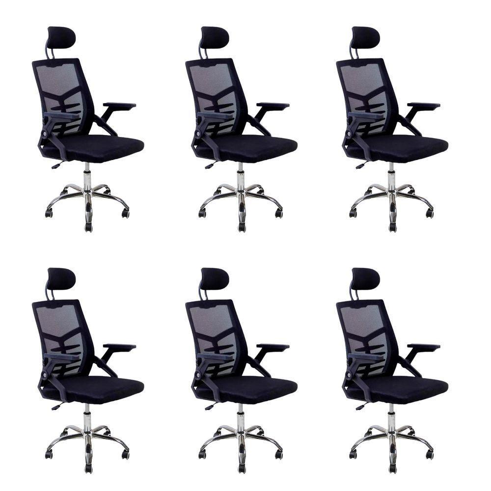 Kit 6 Cadeiras Escritório Executiva Diretor Relax Ergonômica Com Apoio De Cabeça - 1