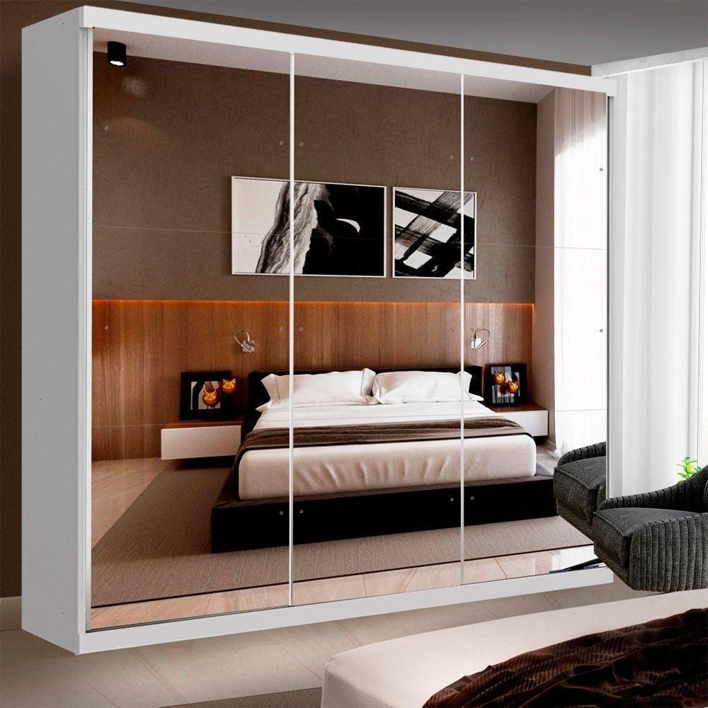 Guarda Roupa Casal Isabela Branco 3 Portas De Correr E 9 Espelhos Minastex - 1