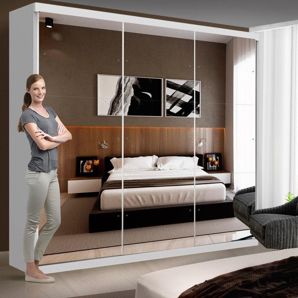 Guarda Roupa Casal Isabela Branco 3 Portas De Correr E 9 Espelhos Minastex - 2