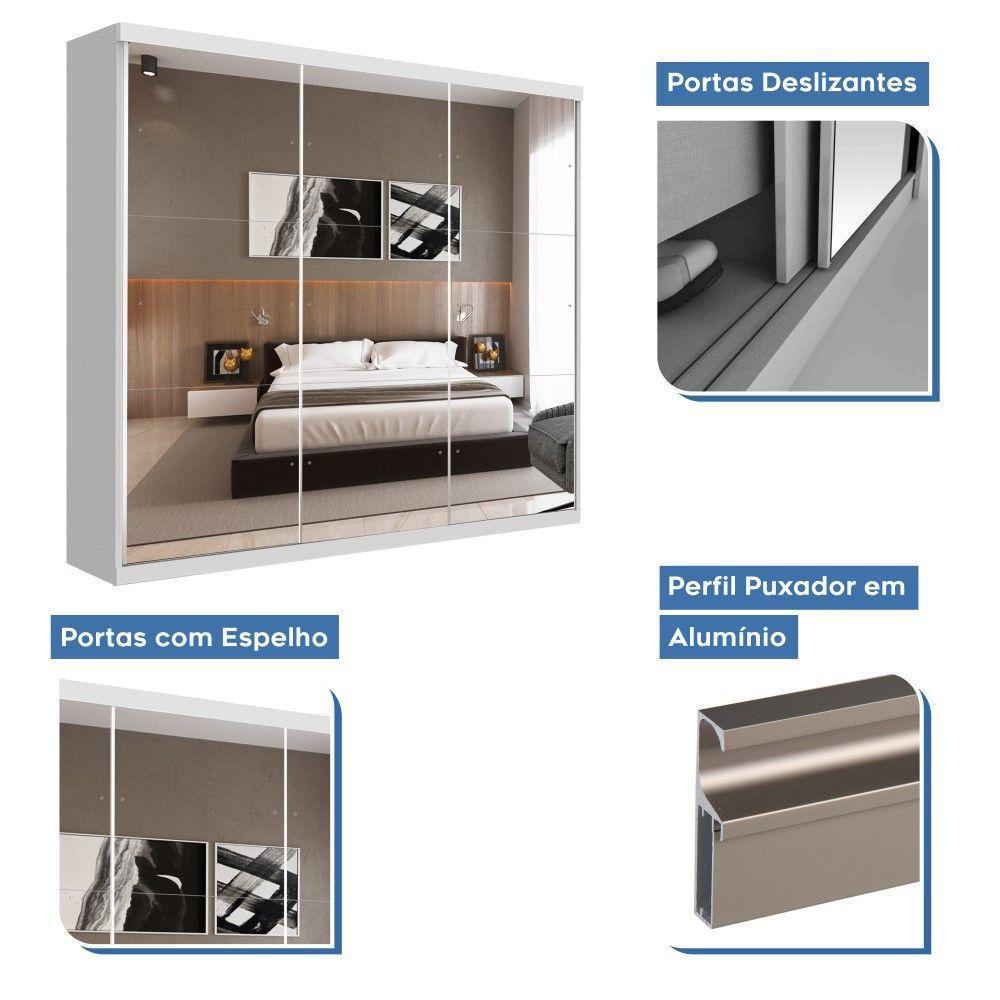 Guarda Roupa Casal Isabela Branco 3 Portas De Correr E 9 Espelhos Minastex - 9