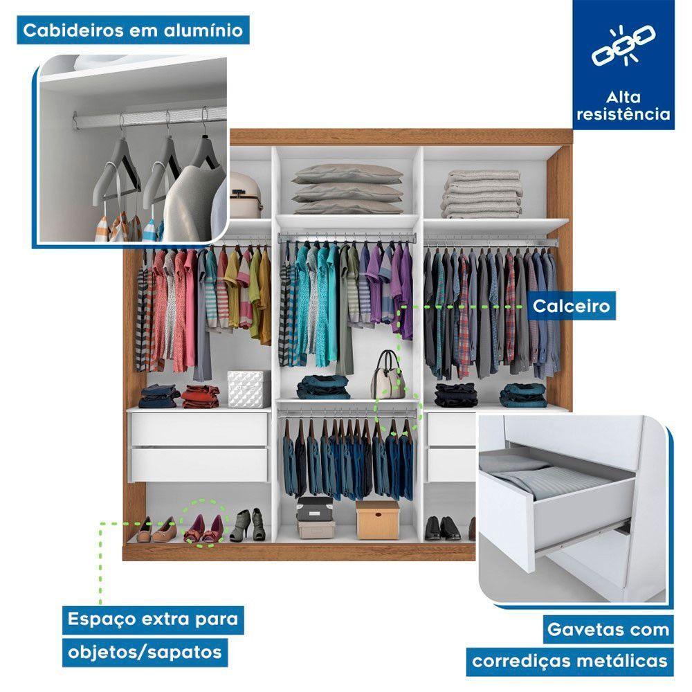 Guarda Roupa Casal Cronos Freijó 3 Portas De Correr 4 Gavetas Minastex - 4