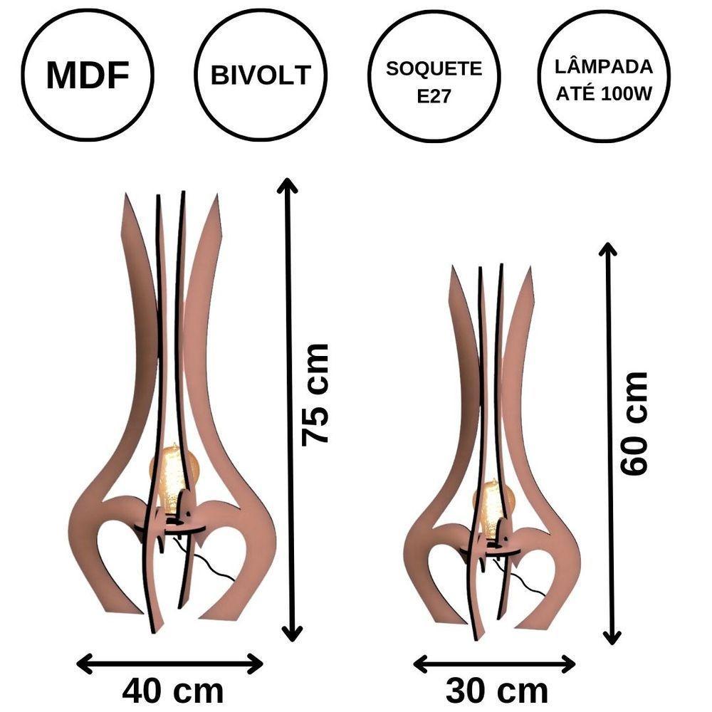 Luminária De Chão Mdf Palace Marrom - Kit Com 2 - 75x40cm E 60x30cm - 1