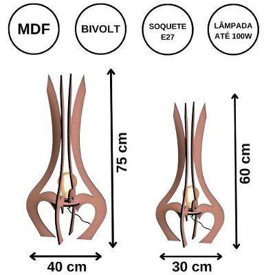 Luminária De Chão Mdf Palace Marrom - Kit Com 2 - 75x40cm E 60x30cm