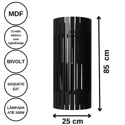Luminária De Chão Mdf Torre De Pisa Preto - 85x25cm