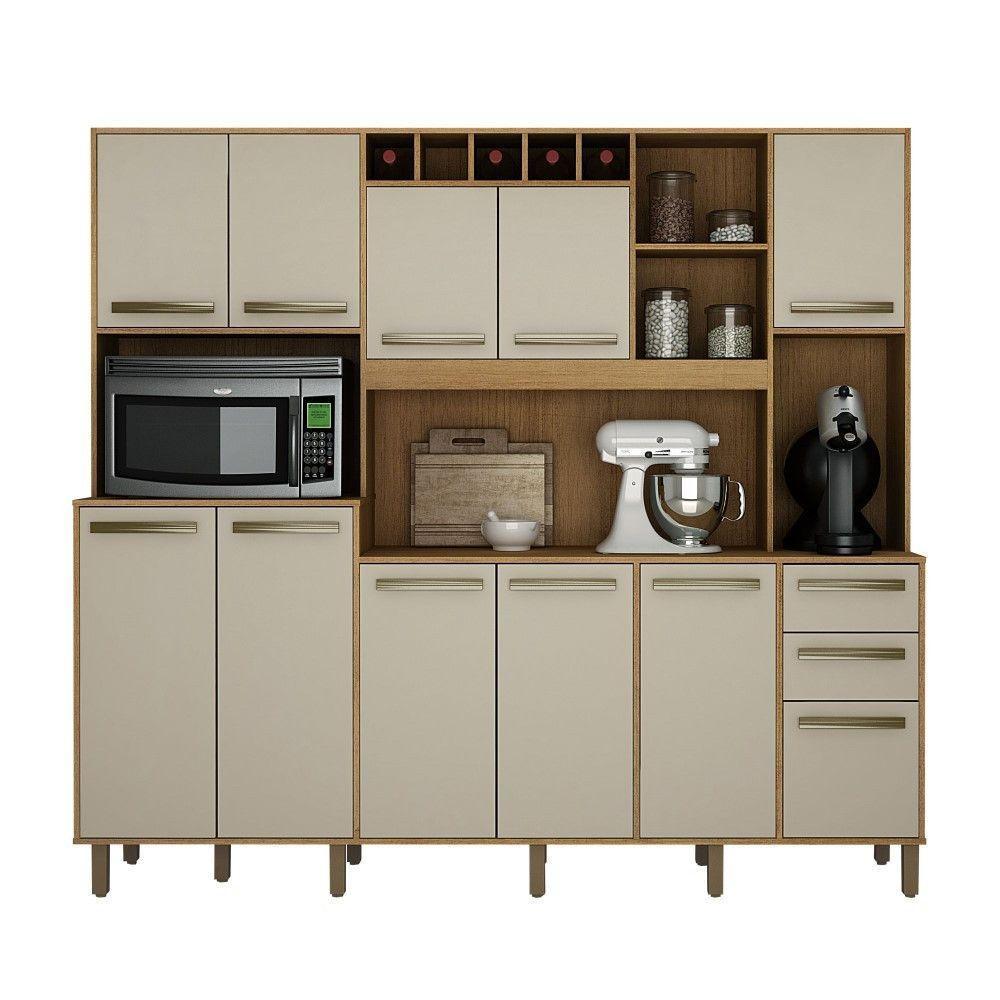 Armário De Cozinha Petra Cinamomo Com Off White 11 Portas 2 Gavetas Cinamomo Com Off White - 1