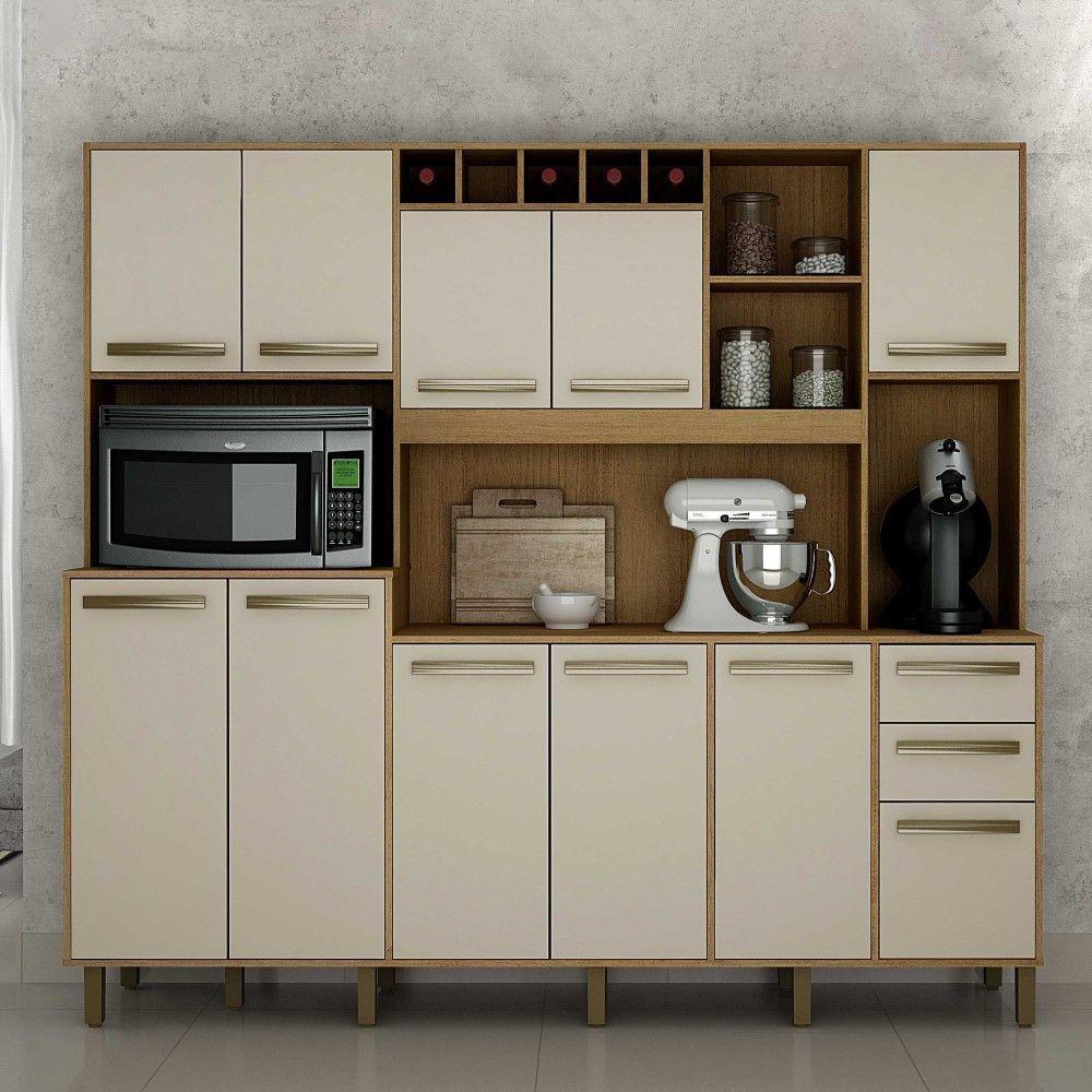 Armário De Cozinha Petra Cinamomo Com Off White 11 Portas 2 Gavetas Cinamomo Com Off White - 5