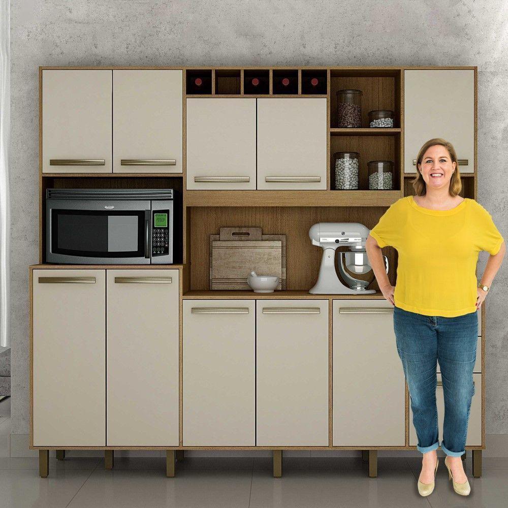 Armário De Cozinha Petra Cinamomo Com Off White 11 Portas 2 Gavetas Cinamomo Com Off White - 6