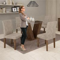 Conjunto Sala De Jantar Mesa Chocolate Com Suede Pena Bege Tampo De Vidro E 4 Cadeiras - 7