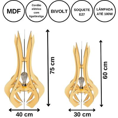 Luminária De Chão Mdf Holambra MDF Cru - kit Com 2 - 75x40cm E 60x30cm