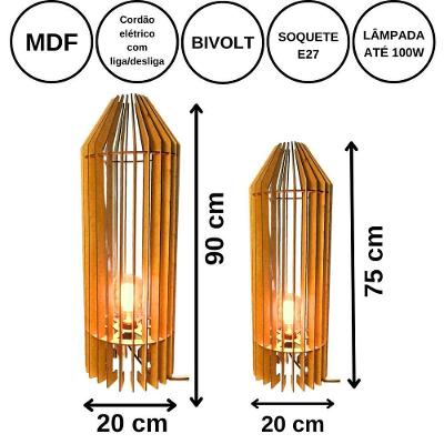 Luminária De Chão Mdf Penedo MDF Cru - kit Com 2 - 90x20cm E 75x20cm