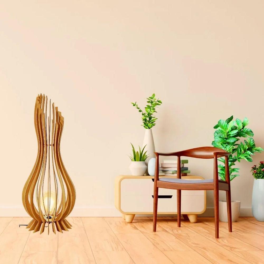 Kit Com 2 Luminária De Chão Ana Maria Mdf Marrom - 90x28cm E 75x23cm - 4