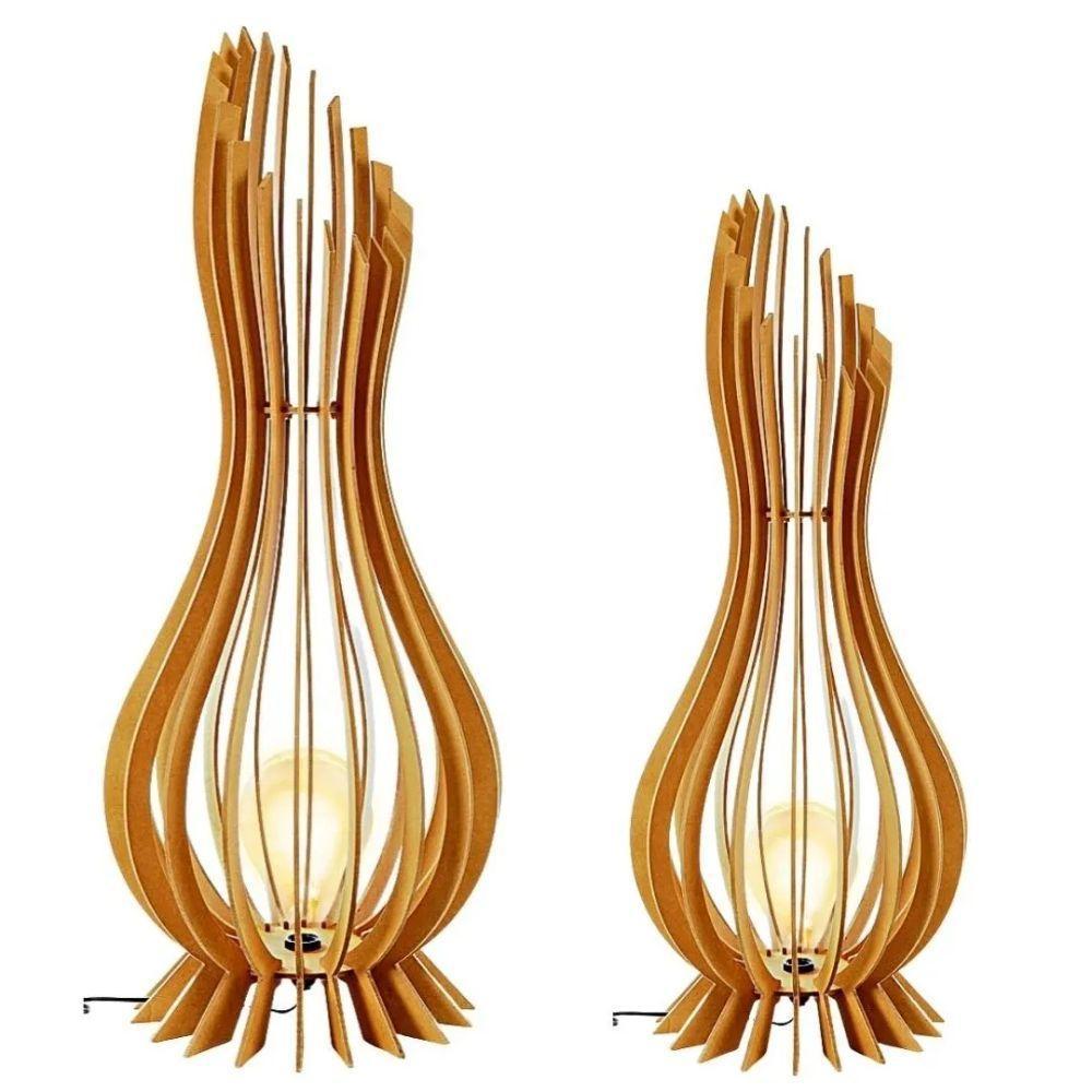 Kit Com 2 Luminária De Chão Ana Maria Mdf Marrom - 90x28cm E 75x23cm - 6