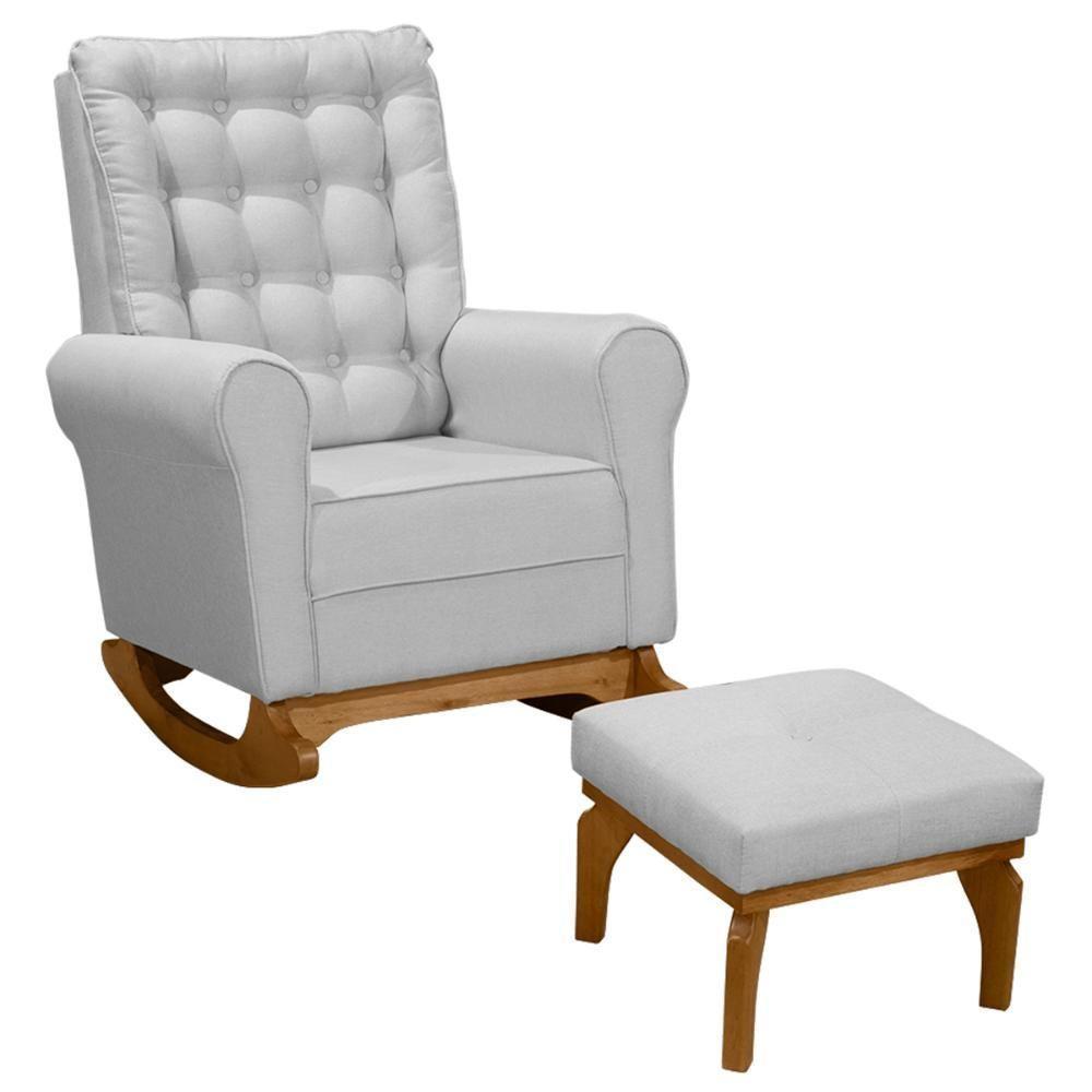 Poltrona Amamentação Base Balanço E Puff Maju Linho Cinza F03 - Mpozenato - 1