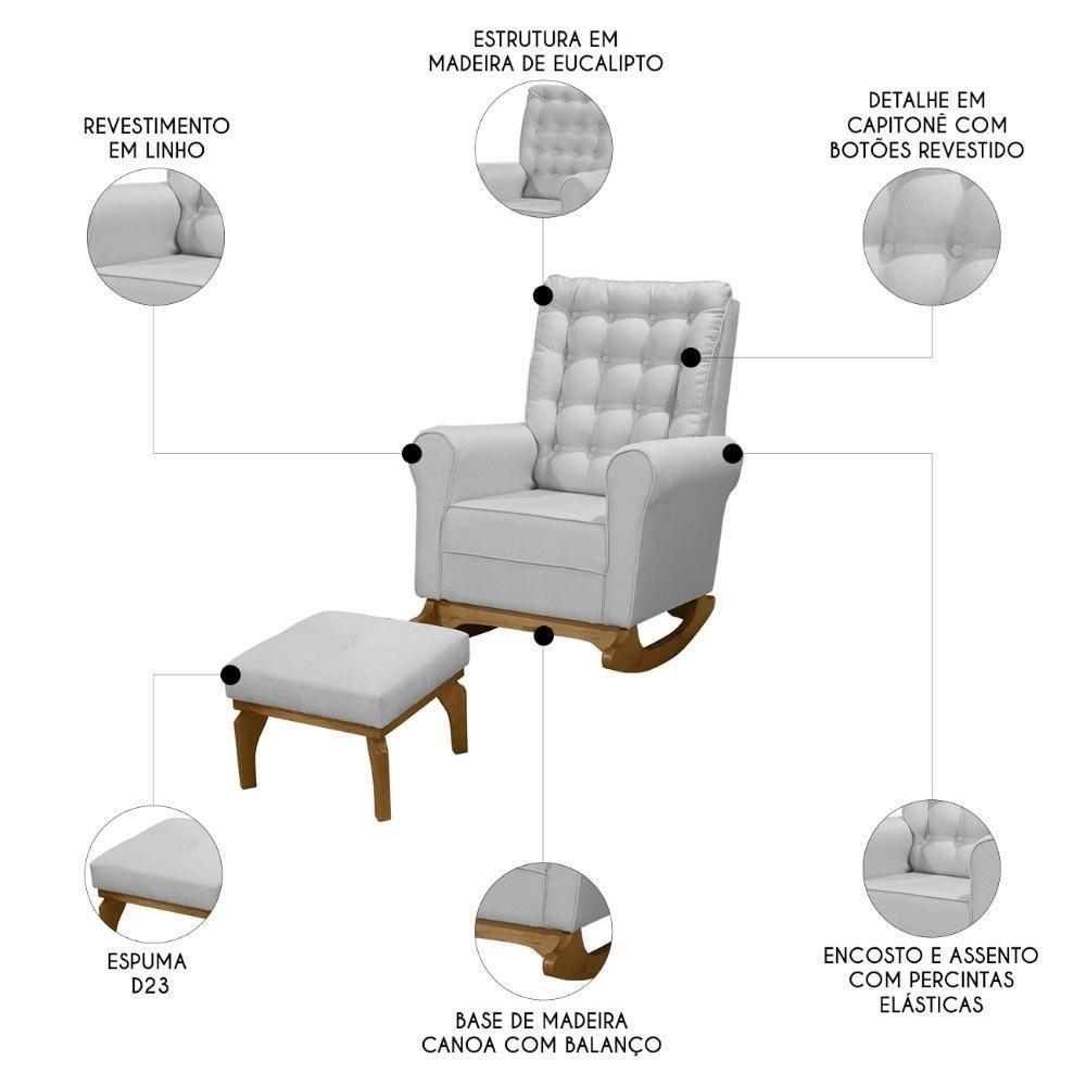Poltrona Amamentação Base Balanço E Puff Maju Linho Cinza F03 - Mpozenato - 3