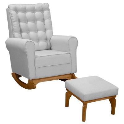 Poltrona Amamentação Base Balanço E Puff Maju Linho Cinza F03 - Mpozenato