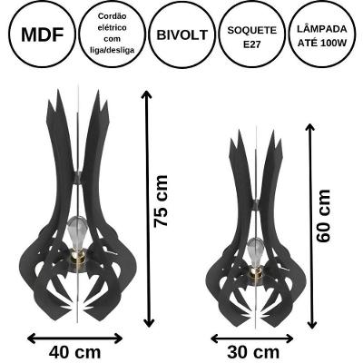 Luminária De Chão Mdf Holambra Preto - kit Com 2 - 75x40cm E 60x30cm