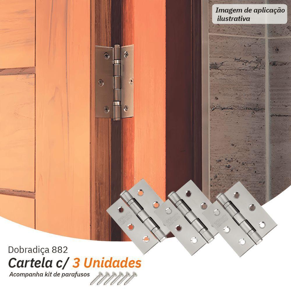 Dobradiça Para Porta Silvana 2.1/2 Com Rolamento 882 Embutir 25kg Inox Escovado Com 3 Unidades - 4