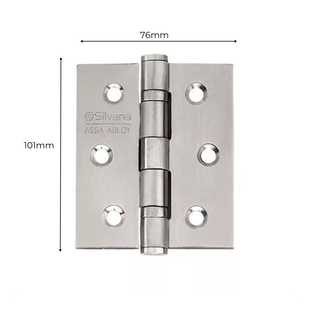 Dobradiça Para Porta Silvana 4 Com Rolamento 882 Embutir 35kg Inox 304 Escovado Com 3 Peças - 3