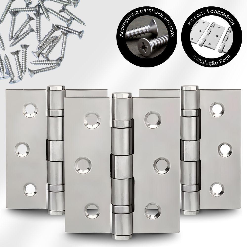 Dobradiça Para Porta Haga 3.1/2 Com Rolamento Embutir 60kg Inox 304 Com 3 Peças - 2
