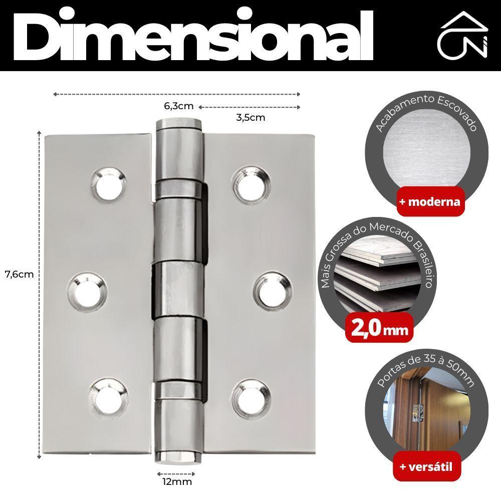 Dobradiça Para Porta Haga 3.1/2 Com Rolamento Embutir 60kg Inox 304 Com 3 Peças - 5