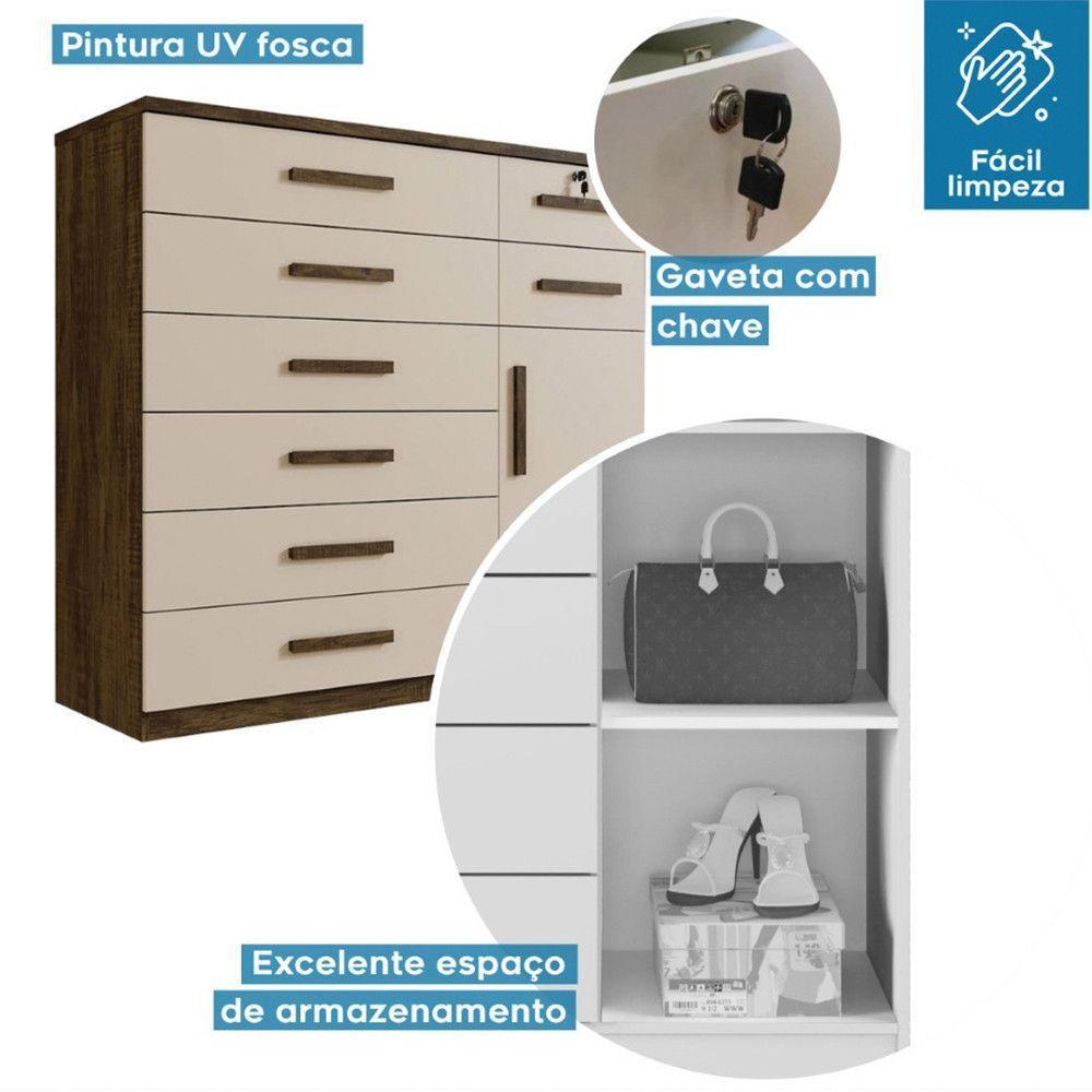 Cômoda Vitoria 1 Porta E 8 Gavetas Plus Com Escala De Brilho Em Fosco Benetil Avela E Off White - 4
