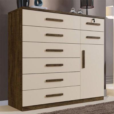 Cômoda Vitoria 8 Gavetas MDP com Puxador em MDF Off White e Avela com Porta