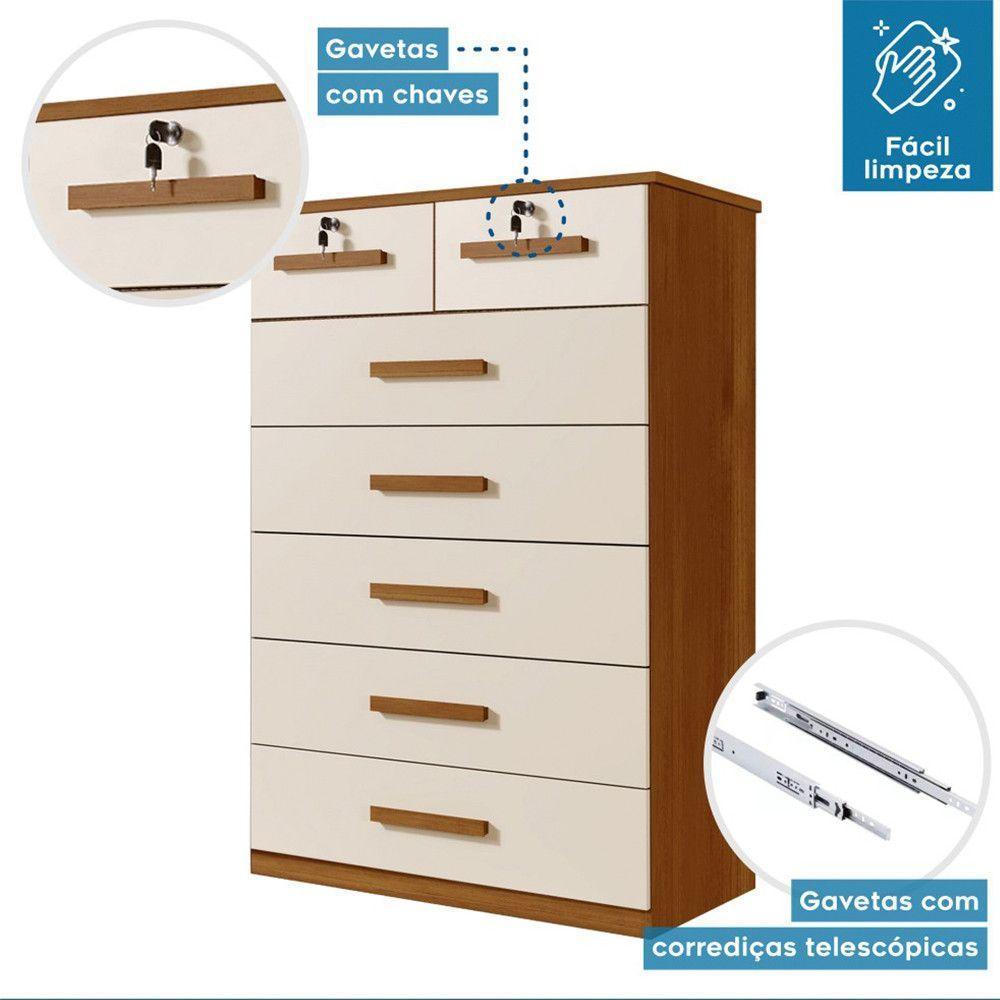 Cômoda Barcelona Com Escala De Brilho Fosco Benetil Cinamomo Com Off White - 4