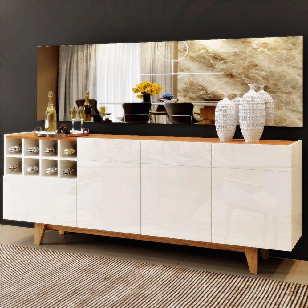 Balcão Buffet 3 Portas E 1 Gaveta Duna Mavaular Off White Com Naturalle - 4