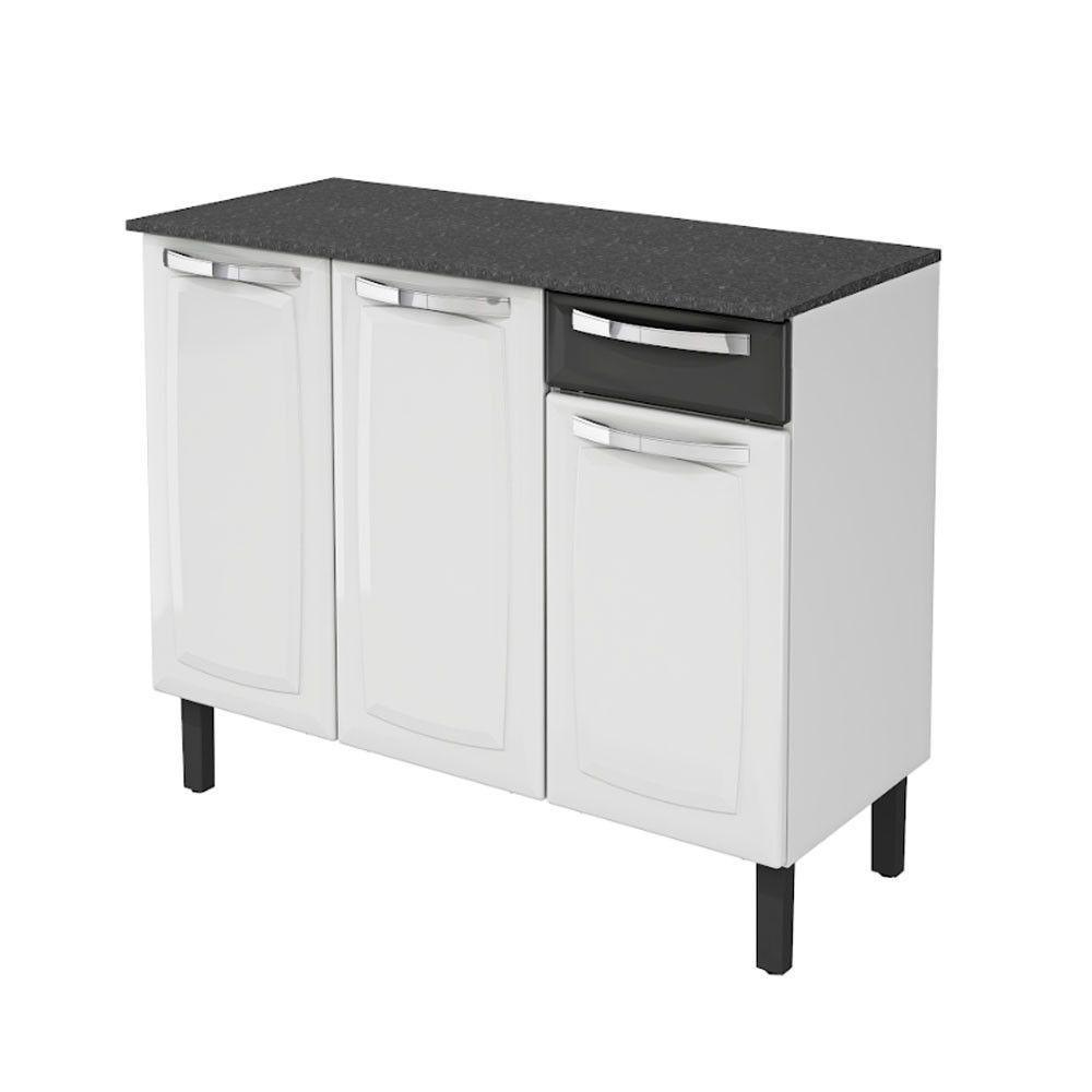 Balcão Rose Em Aço 3 Portas 1 Gaveta Com Tampo Itatiaia Preto - 2