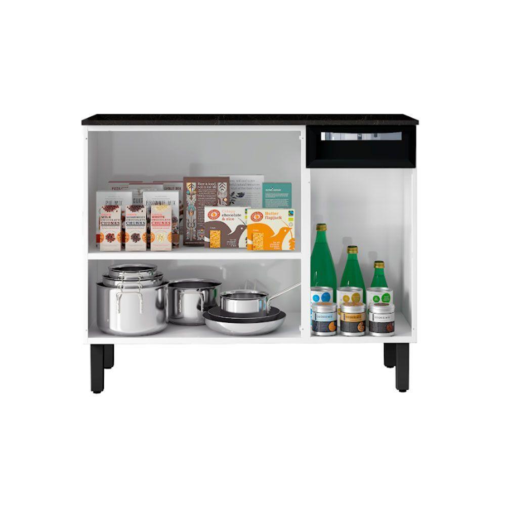 Balcão Rose Em Aço 3 Portas 1 Gaveta Com Tampo Itatiaia Preto - 4