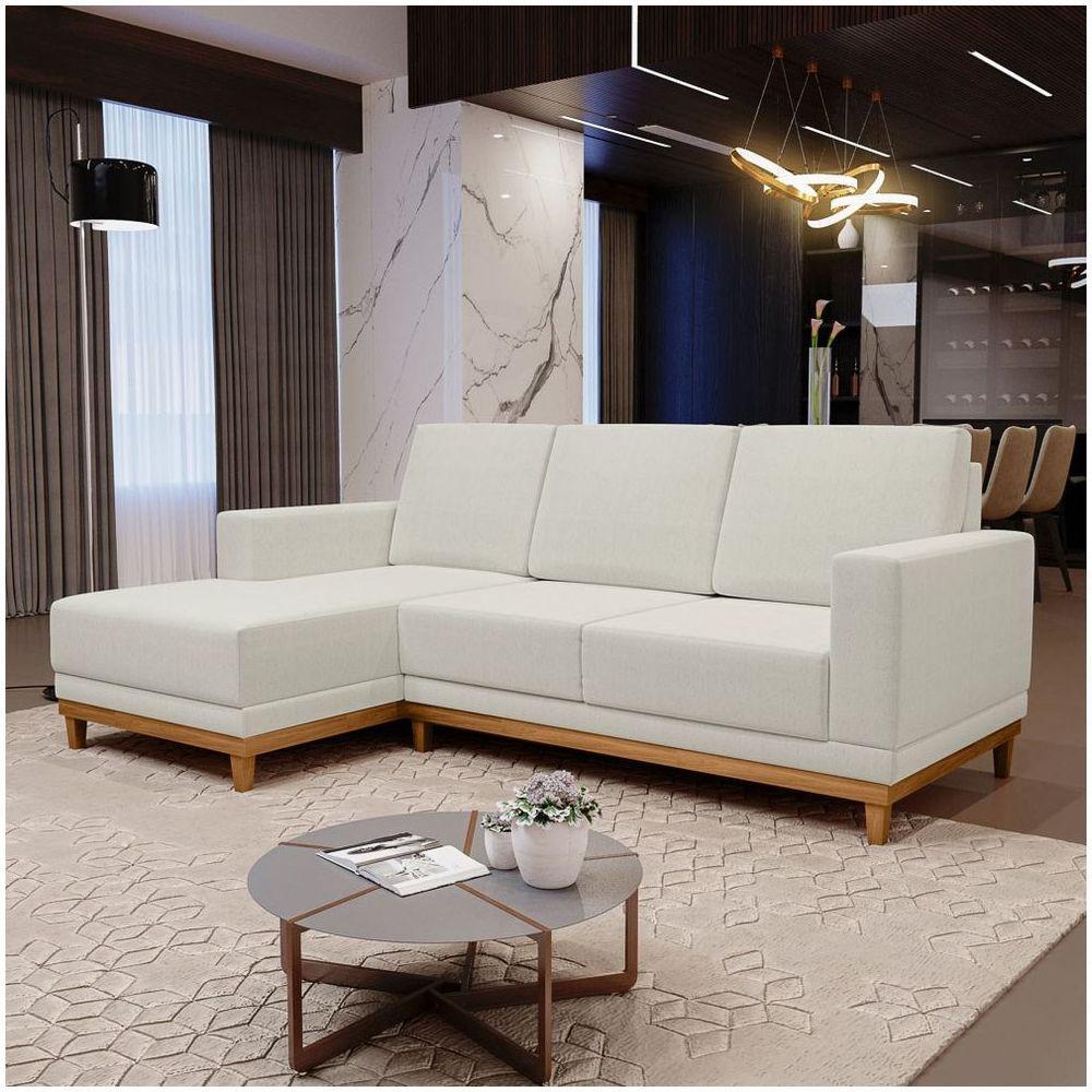 Sofá Kayrós 200cm 3 Lugares Com Chaise Direito D05 Linho Cru - Mpozenato - 6