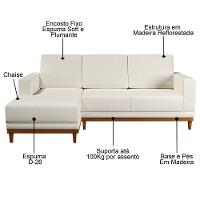 Sofá Kayrós 200cm 3 Lugares Com Chaise Direito D05 Linho Cru - Mpozenato