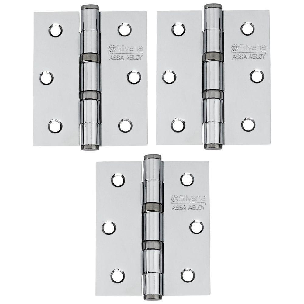 Dobradiça Para Porta Silvana 4 Com Rolamento 891 Embutir 35kg Inox Cromada Com 3 Peças - 1