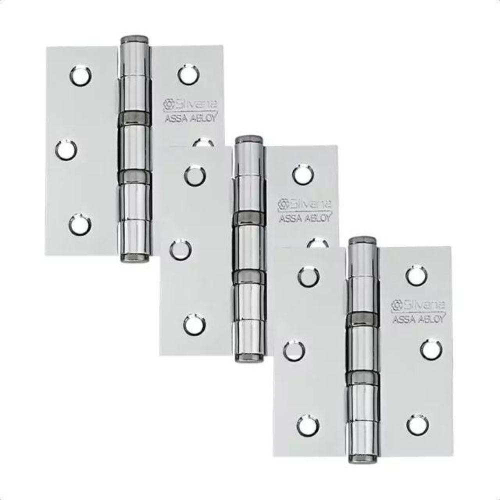 Dobradiça Para Porta Silvana 4 Com Rolamento 891 Embutir 35kg Inox Cromada Com 3 Peças - 2