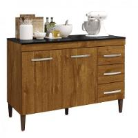 Balcão De Cozinha Virtus Com Tampo Ipê 3 Gavetas 2 Portas Kaiki Móveis - 1