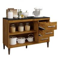 Balcão De Cozinha Virtus Com Tampo Ipê 3 Gavetas 2 Portas Kaiki Móveis - 3