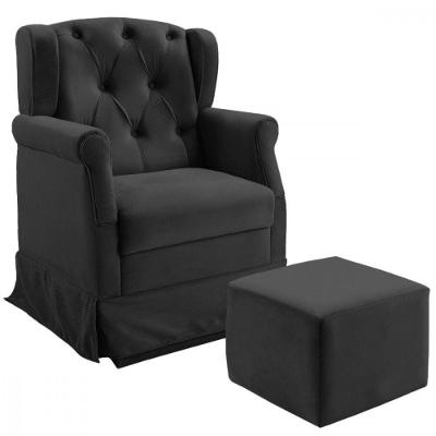 Poltrona De Amamentação Balanço Puff Ternura Veludo Preto Preto