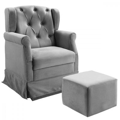 Poltrona De Amamentação Balanço Puff Ternura Veludo Chumbo Chumbo