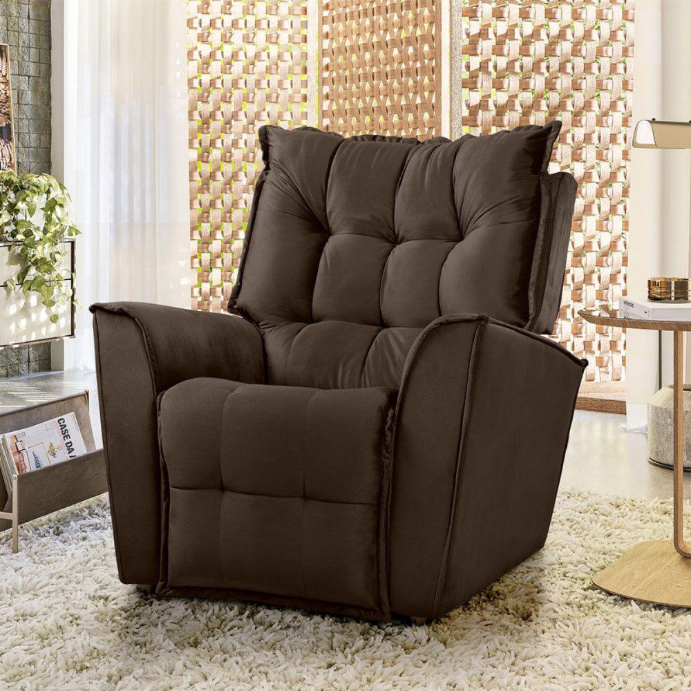 Poltrona Reclinavel Do Papai Para Sala King Tecido Veludo Chocolate - 4