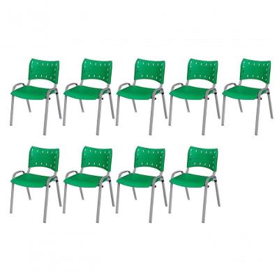 Cadeira Iso Base Cinza, Igreja, Escola, Escritório - Verde Kit 9 Peças