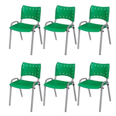 Cadeira Iso Base Cinza, Igreja, Escola, Escritório - Verde Kit 6 Peças