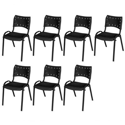 Cadeira Iso Base Preto Igreja, Escola, Escritório - Preto Kit 7 Peças