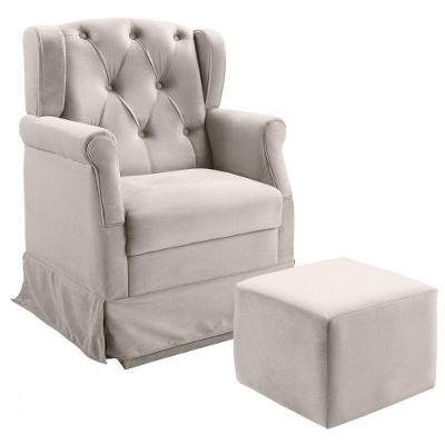 Poltrona Para Amamentação Com Balanço Ternura Veludo Marfim Marfim