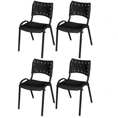 Cadeira Iso Base Preto Igreja, Escola, Escritório - Preto - Kit 4 Peças