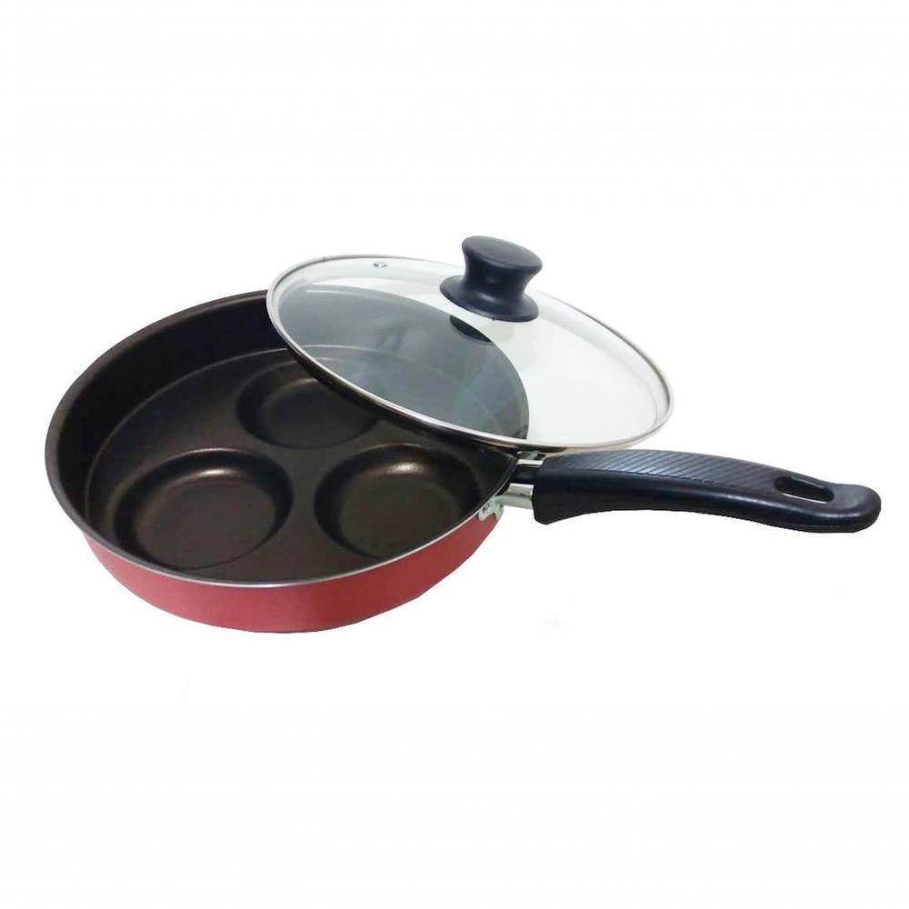 Frigideira Para Ovo Tampa Vidro Antiaderente Vermelha Cereja - 1