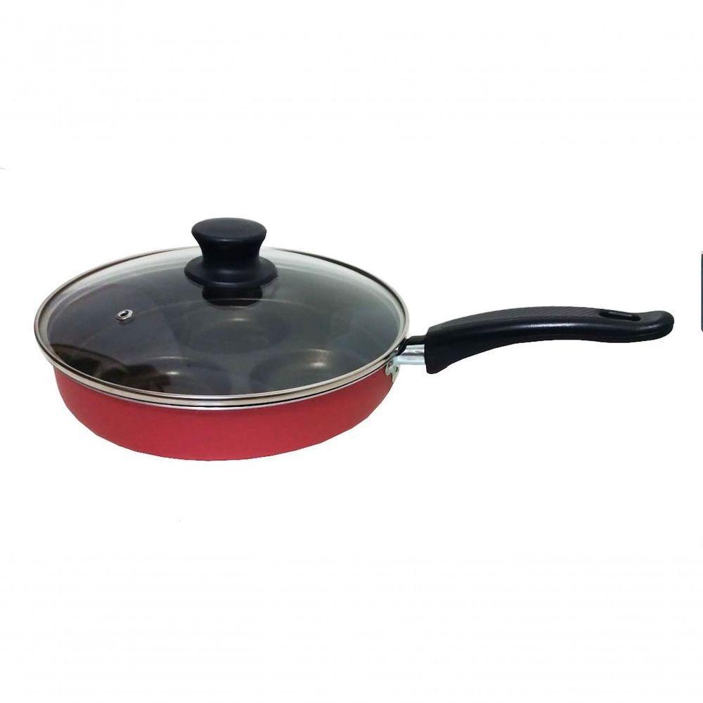 Frigideira Para Ovo Tampa Vidro Antiaderente Vermelha Cereja - 2