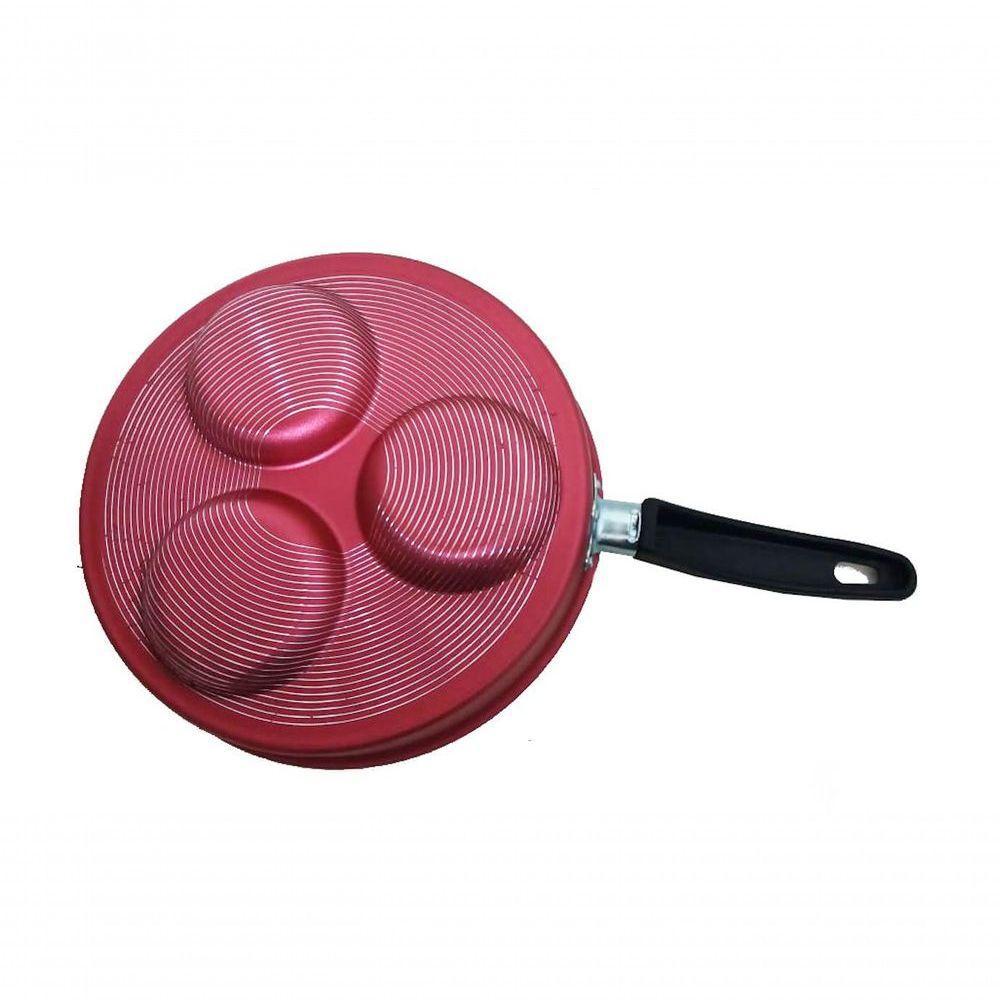 Frigideira Para Ovo Tampa Vidro Antiaderente Vermelha Cereja - 3