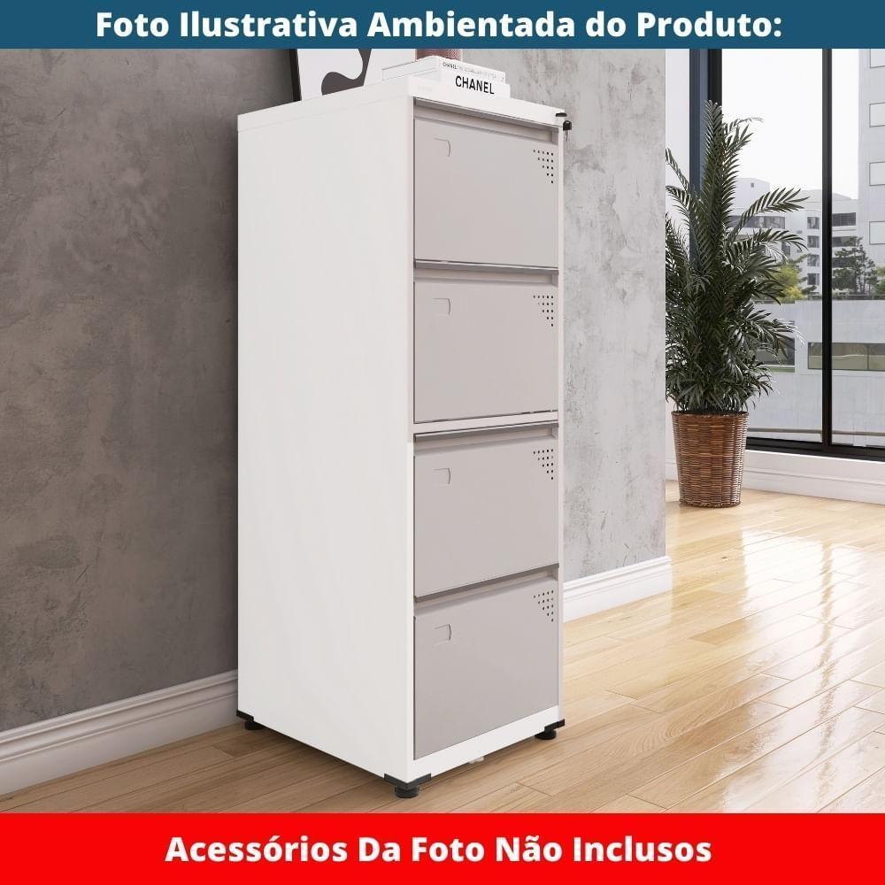 Armário De Arquivo Oficio 4 Gavetas Pandin 47 Cm Aço Branco Com Frente Gaveta Cinza Com aChave - 7